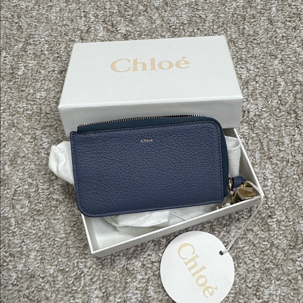 Chloé Navy Leather Zip Card Case